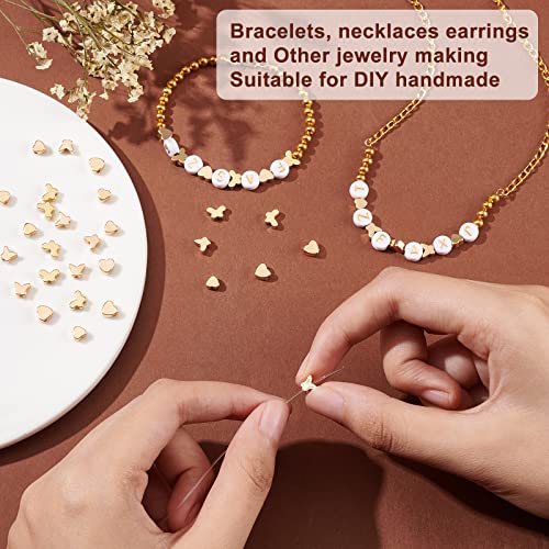 BENECREAT 40PCS 18K Gold Plated Spacer Beads Butterfly & Heart Brass Beads for Bracelet Necklace DIY Jewelry Making - 10PCS/Shape - color: Butterfly & Heart