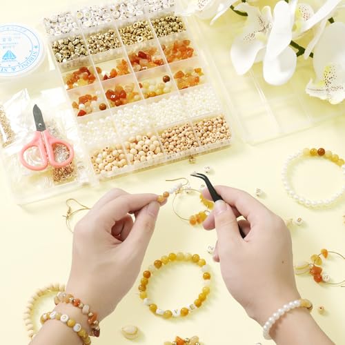 TOIPINIO Bracelet Making Kit Jewelry Making Supplies Kit Natural Stone Beads for Irregular Natural Stone with for DIY Craft-1736 PCS Friendship Bracelet/Necklace/Earrings for Adults (Yellow Jade) - color: Yellow Jade - Red Aventurine
