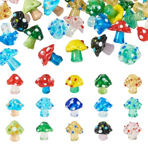 30Pcs Handmade Mushroom Lampwork Beads Colorful Bumpy Mushroom Glass Beads Crystal Forest Plant Loose Bead for DIY Crafts Earring Necklace Lanyard Jewelry Making - color: Mixed Color-E