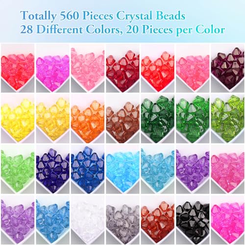 Paxcoo 560Pcs Crystal Beads for Jewelry Making, Crystal Acrylic Bead Faceted Craft Beads Bicone Gem Beads Jewel for Jewelry Making (10 MM) - size: 10 mm