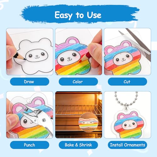 Auihiay 178 PCS Shrinky Paper Keychain Kit for Mother's Day, 25 PCS Shrinky a Dink Sheets with Hole Punch, Pencils, Keychains, Shrink Plastic Sheets for DIY Crafts for Adults and Teens - size: 178pcs