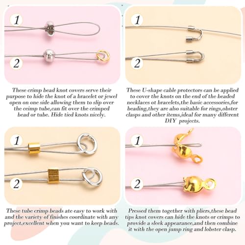 2384Pcs Crimp Beads Supplies for Jewelry Making, Including Crimp Bead Covers, Crimp Tubes, Bracelet Clasps and Closures, Crimp Ends, Jump Rings, Crimping Pliers and Beading Wire for Bracelets Making