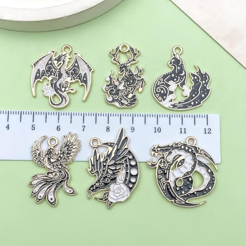 Sailanzi 12pcs Alloy enamel black Gothic style animal flying dragon fox series Pendant Jewelry Making DIY Keychain Earrings Pendant Various Design Charms for Jewelry Making Bracelets Necklace (SN981) - color: SN981