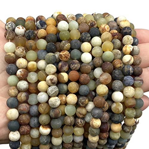 ABCGEMS Velvet-Matte-Finished Russian Flower Jade Beads (Enhance The Stone's Inherent Texture and Nature Hues with a Non-Glare Aesthetic) Smooth Round 8mm (Non-Shiny) - color: Flower Jade
