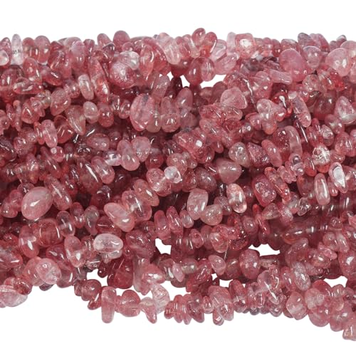 90 Inches Strawberry Quartz Irregular Shaped Crystal and Healing Tumbled Chip Stone Beads for Jewelry Making - color: Dark Pink-Strawberry Quartz