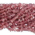 90 Inches Strawberry Quartz Irregular Shaped Crystal and Healing Tumbled Chip Stone Beads for Jewelry Making - color: Dark Pink-Strawberry Quartz