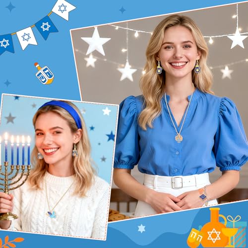 MARFOREVER 40 Pcs/20 Pairs Hanukkah Charms for Jewelry Making, Chanukah Blue White Enamel Charm Star of David Bangle Pendants for Bracelet Necklace Earrings Making Hanukkah Gift Decoration Accessories - style: Hanukkah