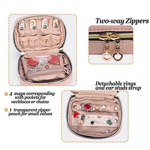 Teamoy Mini Jewelry Travel Case, Storage Organizer Bag for Earrings, Necklace, Rings, Misty Rose - color: Misty Rose