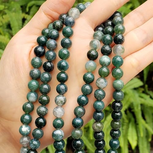 90pcs Adabele Natural Moss Agate Healing Gemstone 4mm (0.16 inch) Small Round Beads Gem Stone Spacer for DIY Craft Jewelry Making GY3-4 - color: Moss Agate, size: 4mm (90pcs/1 Strand)