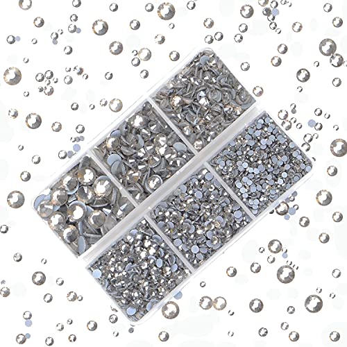 4000Pcs Mixed Size Hot Fix Round Crystals Gems Glass Stones Hotfix Flat Back Rhinestones (Black Diamond) - color: Black Diamond, size: 4000 Count (Pack of 1)