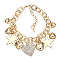 SILANER Gold Chain Link Bracelet - 7"+ 2" Extender 14K Gold Plated Love Locked Bracelets for Women, with Crystal, Love Heart,Key, Lock, Charm Bracelet - color: Stars and Hearts Charm