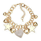 SILANER Gold Chain Link Bracelet - 7"+ 2" Extender 14K Gold Plated Love Locked Bracelets for Women, with Crystal, Love Heart,Key, Lock, Charm Bracelet - color: Stars and Hearts Charm