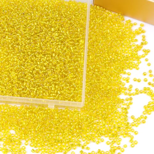 5100 Pcs Size 8/0 Glass Seed Beads, 3 mm Bright Yellow Small Mini Spacer Loose Pony Beads for Jewelry Making and DIY Crafts - color: Bright Yellow, size: Medium