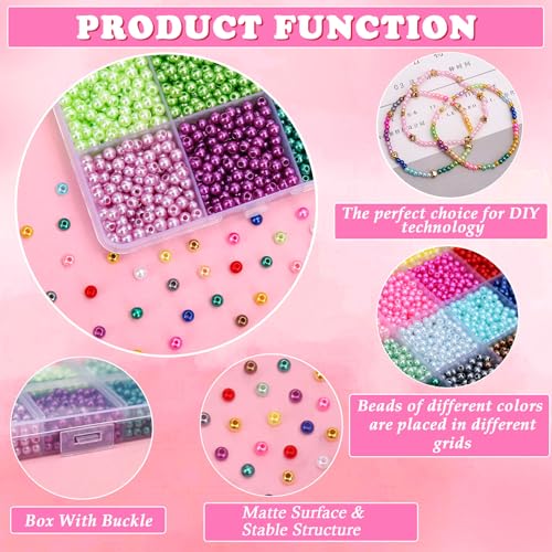 BONNY BOXX 4880 PCs Pearl Beads Set for Jewelry Making, 4MM Round ABS Faux Pearls with Holes for Bracelets, Necklaces, Earrings, Vase Filler - color: Pearl Beads Set - 4MM