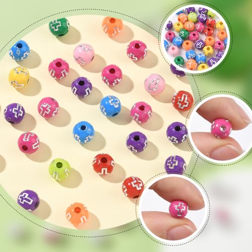 1 Box About 500Pcs Round Cross Beads Acrylic Cross Bead Bulk Small 8MM Plastic Plating Colorful Ball Western Crucifix Spacers for Jewelry Making Findings Bracelets Necklace Beginner Adults - color: Colorful