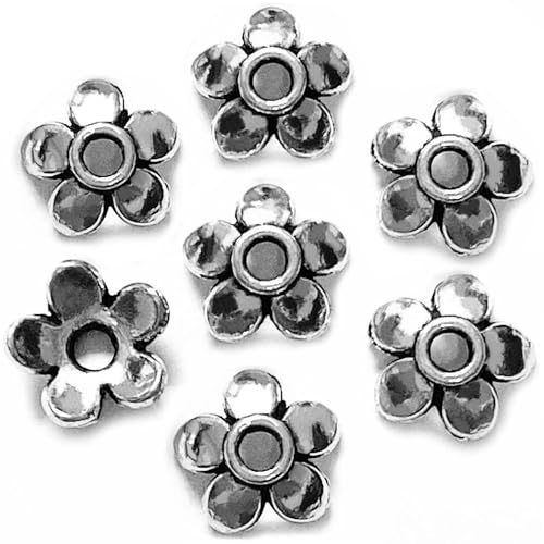 Heather's cf Flower Bead Caps Custom Fancy Charm Jewelry Making Spacer Kit Findings Bulk Vintage for Bracelets Earrings Necklaces Rings Beading Supplies Craft Non Tarnish DIY (Silver Petal - 500 Pcs) - color: Silver Petal Bead Cap-500pcs