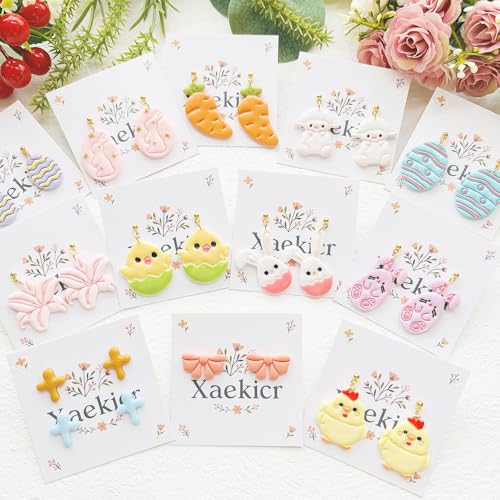 Easter Polymer Clay Cutters Set - 12pcs Sharp & Durable Bunny, Chick, Egg & Lily Shapes for DIY Earring Jewelry Making, Soft Clay Crafts & Spring Holiday Supplies - color: 2L color