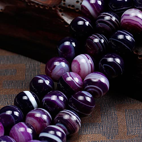 92Pcs Natural Crystal Beads Stone 4mm Purple Stripe Onyx Agates Gemstone Round Loose Energy Healing Beads for Bracelet Necklace Earrings Jewelry Making - color: Purple, size: 4MM