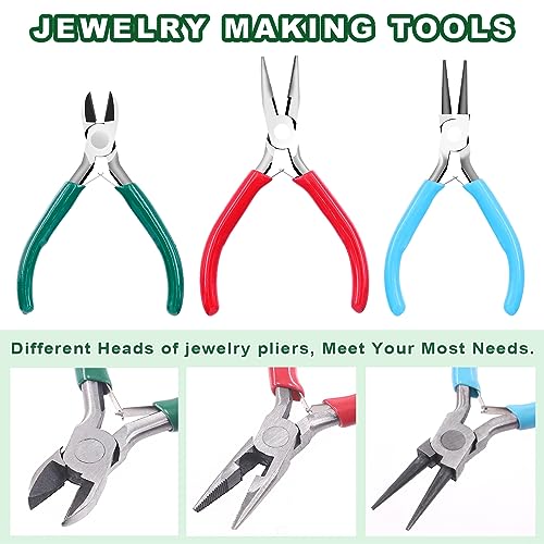 Keadic 950Pcs Jewelry Making Supplies Kit Includes Jewelry Wires, Eye Screw Pin, Jump Ring, Cord End, Lobster Clasps, Earring Hooks, Mini Jewelry Pliers for Earring Bracket Necklace Making