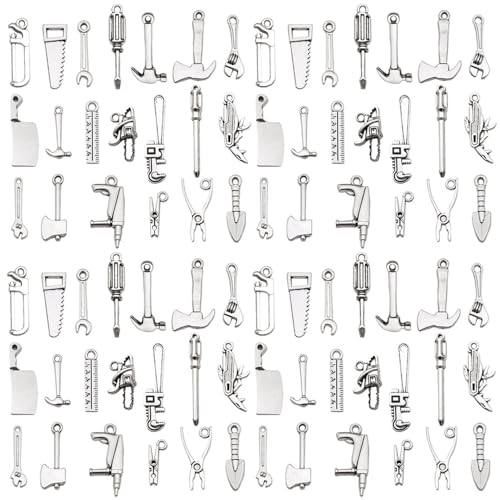 Youdiyla 80pcs Alloy Ancient Silvery Father's Day Series New Tool Set Pendant Jewelry Making DIY Keychain Earrings Pendant Various Design Charms for Jewelry Making Bracelets Necklace (SN899) - color: SN899