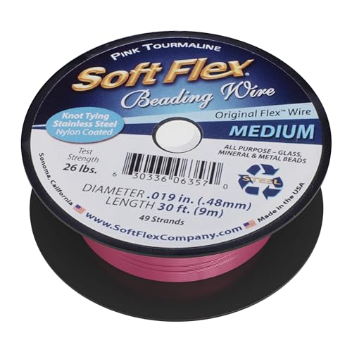 Soft Flex 49 Strand Beading Wire - Medium 0.19 Diameter - 30 Feet Nylon Design Wire - style: Pink Tourmaline