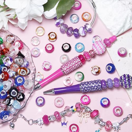 100 Pieces Large Hole Beads Spacer Bead Mixed Color Assorted European Craft Big Beads Large Hole Lampwork Murano Fairy Wand Garden Bead for DIY Pens Bracelet Necklace Keychain Jewelry Making Supplies - color: Mixed color, size: 100 Pcs