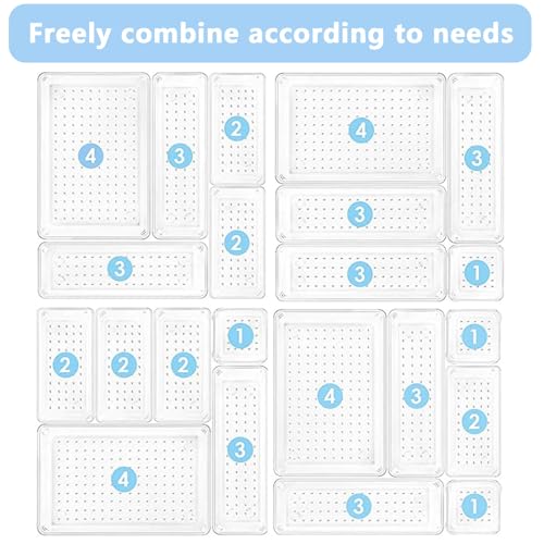 Clear Drawer Organizer Set, 4 Sizes Desk Drawer Divider Organizers Storage Bins for Bathroom,Kitchen,Office,Vanity Organizers Tray for Jewelry (27PACK) - size: 27PACK