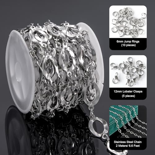 UMAOKANG 2 Yard Silver Chain for Jewelry Making Hollow Oval Chain Necklace Bracelet DIY Jewelry Supplies Findings - color: Silver Hollow Oval