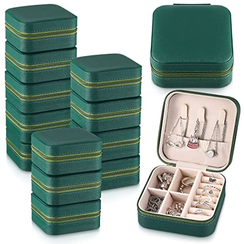 Yinkin 12 Pcs Mini Travel Jewelry Case Bridesmaid Proposal Gift Boxes, Small PU Leather Earring Organizer, Bulk Travel Accessories Portable Jewelry Holder(Green) - color: Green