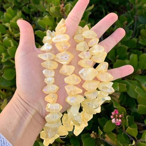 Adabele 30 Inch Natural Raw Healing Crystal Quartz Nugget Drilled Gemstone Loose Beads Topaz Yellow AB Titanium Coated Chakra Gem Stone Spacer for Jewelry Craft Making GA-B11 - color: Topaz Yellow Ab, size: 30 Inch/2 Strands