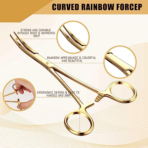 BBTO Hemostat Curved and Straight Hemostat Forceps Piercing Pliers Forceps, Stainless Steel Straight and Curved Pliers, Fishing Tweezer(Gold,2 Pcs) - color: Gold