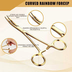 BBTO Hemostat Curved and Straight Hemostat Forceps Piercing Pliers Forceps, Stainless Steel Straight and Curved Pliers, Fishing Tweezer(Gold,2 Pcs) - color: Gold