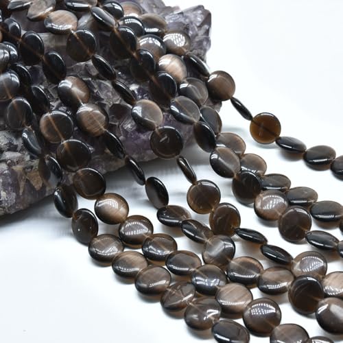 26pcs 15mm Brown Cat's Eye Coin Stone Loose Gemstone Beads Semi-Precious Craft Supplies for DIY Jewelry Making - color: Coin15mm Brown