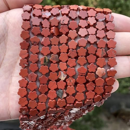 Songxi 60pcs 6mm Red Stone Plum Blossom Natural Stone Beads for Jewelry Making, Smooth Loose Flower Shape Gemstone Beads for Bracelets Necklace Earrings Making Supplies ﻿ - color: Red Stone