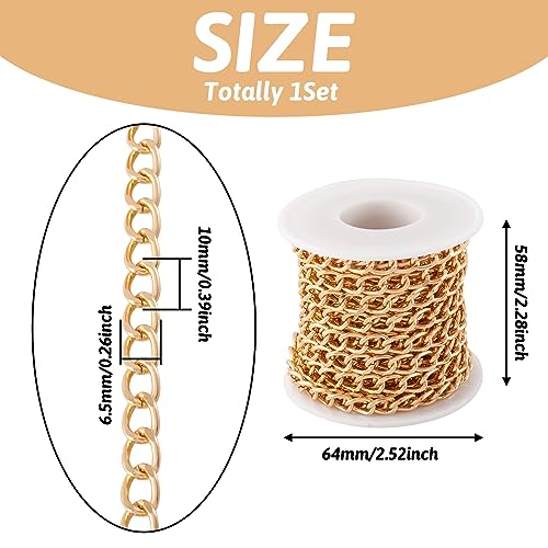 Craftdady 16.4 Feet Aluminum Curb Chain Link Gold Twisted Cable Cross Chain Unwelded 10x6.5mm with Spool for Bracelet Necklace Tassel Earring Jewelry Making - color: Gold, 10x6.5mm