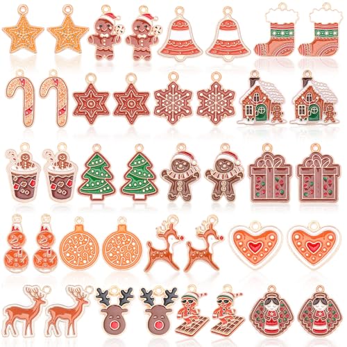 MARFOREVER 40 Pcs/20 Pairs Christmas Charms for Jewelry Making, Gingerbread Man Christmas Enamel Charm Holiday Xmas Bangle Pendants for Bracelet Necklace Earrings Making Accessories - style: Gingerbread Men