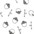 Craftdady 20 Sets Antique Silver Round Flower Toggle Clasps T Bar Closure Ring End Clasps for Bracelet Necklace Making - color: Antique Silver, 19x18mm