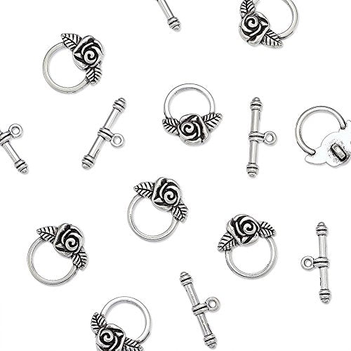 Craftdady 20 Sets Antique Silver Round Flower Toggle Clasps T Bar Closure Ring End Clasps for Bracelet Necklace Making - color: Antique Silver, 19x18mm