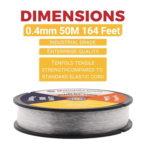Mandala Crafts Very Strong 0.4mm Elastic String for Jewelry Making - 164 FT Heavy Duty Round Stretchy Clear String Jewelry Fiber Elastic Cord Spool for Decorative Threading Applications - size: 0.4mm 50M 164 Feet