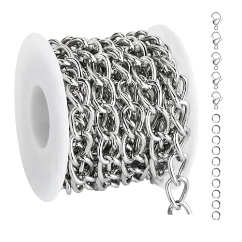UMAOKANG 6.6 Feet Jewelry Chain for Jewelry Making Stainless Steel Chains Bulk for Men and Women Necklace DIY Jewelry Making Chain Roll - color: Cable (Steel)