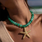 Chunky Beaded Starfish Shell Necklace for Women Colorful Boho Summer Chain Choker Beach Necklace with Acrylic Beads Trendy Chunky Jewelry Gifts - color: XL005F-02