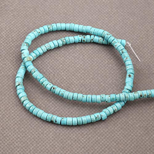 150PCs Natural Blue Turquoise Spacer Beads, Loose Semi Precious Flat Round Gemstone Heishi Disc Stone Beads for Beading Jewelry Making 4mm*2mm 38cm - color: Blue Turquoise, size: 4MM*2MM