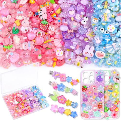 100PCS Slime Charms Jelly Cute Flatback Resin Charms for Slime, Random Kawaii Decoden Charm for Embellishments Phone Junk Case Charm Bulk, Scrapbooking Crafting & DIY Decor(4 Color Series) - color: 4 Colors Series-Pink+Rose Pink+Purple+Blue