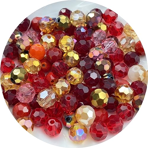 200pcs 6mm Round Crystal Glass Beads Round Faceted Spacer Beads for Jewelry Making Bracelet Earring Necklace Wind Chimes Suncatchers DIY Craft Making Supplies(Red Series) - color: Red Series, size: 6mm