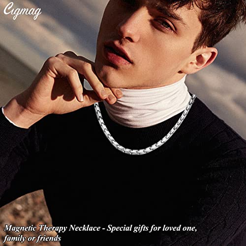 Titanium Necklace for Men Women - Magnetic Necklace Stainless Steel Ultra Strength Magnets - with Adjustable Sizing Tool and Present Box - color: Silver