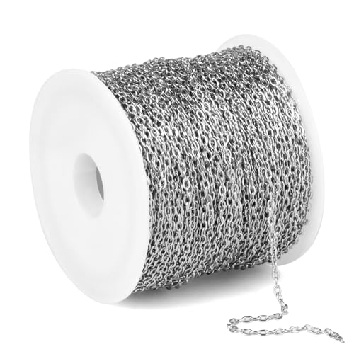 66 Feet Stainless Steel Chains Bulk, 1.5mm 304 Stainless Steel Chains Flat Cable Link Chain Roll Spool for Jewelry Making DIY Craft - color: Stainless Steel, size: 1.5mm Width