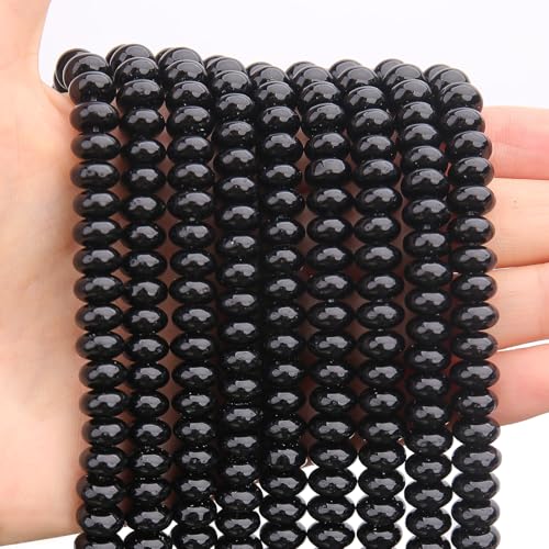 BONNY BOXX 1 Strand Natural 5 * 8mm Black Obsidian Rondelle Beads, Natural Abacus Disk Stone Beads Loose Spacer Gemstone for DIY Bracelet Necklace Jewelry Making - color: Black Obsidian, size: 5*8mm