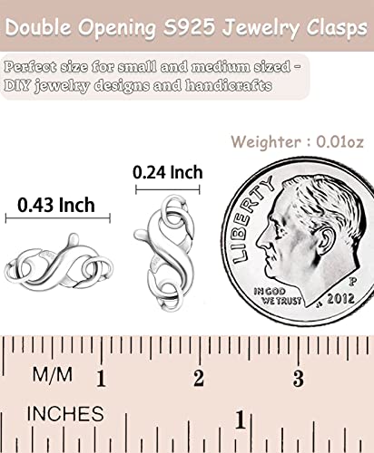 Dailyacc S925 Double Opening Lobster Clasp Sterling Silver and Gold Necklace Bracelet Extender Clasps and Closures for DIY Jewelry - color: Silver 2PCS, size: 11mm × 6.5mm