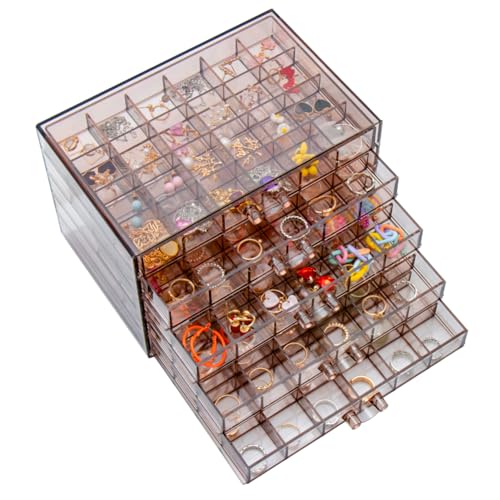 YUFONG Earring Storage Box Organizer, Acrylic Jewelry Storage Box Holder 5 Drawers Transparent Jewelry Display Stand with 120 Small Compartments Gift Boxes for Women Girls (Clear Purple Brown) - color: Clear Purple Brown