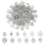 PH PandaHall 120pcs Tibetan Pendent 12 Style Antique Filigree Pendants Alloy Connector Teardrop Heart Lotus Shaped Linking Decoration Pendants for Bracelet Necklace Earring Jewelry Making Diwali